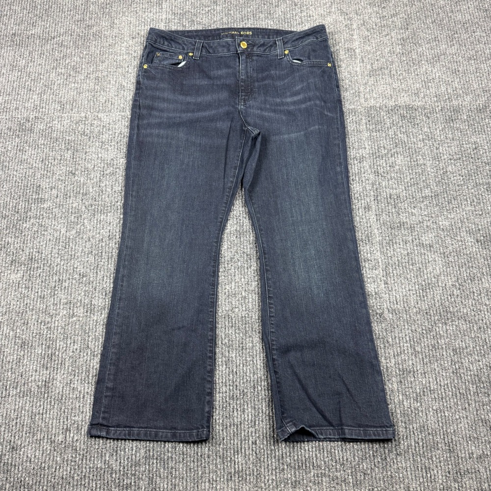Michael Kors Izzy Cropped Flare Jeans Dark Wash Blue Denim MU69CEL4V6 Size 12